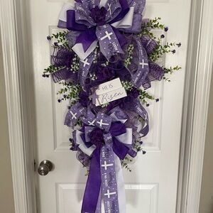 Purple and White Easter/Resurrection Door Swag Wreath